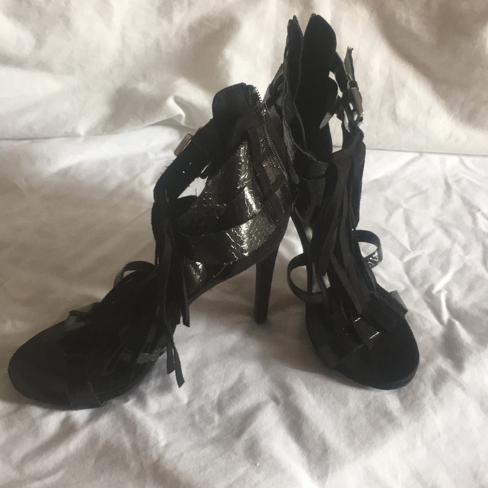 Black fringe heels